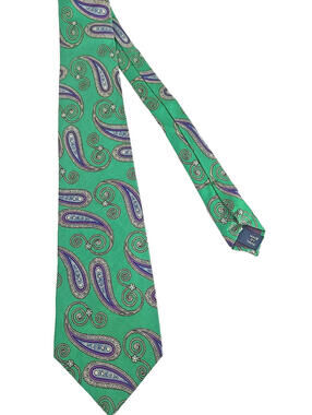 Polo Ralph Lauren Vintage Silk Neck Tie Green Purple Paisley Pattern Hand Sewn